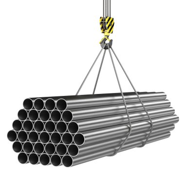 bir vinç kanca 3D render ile bir yük Metal sac ürünleri