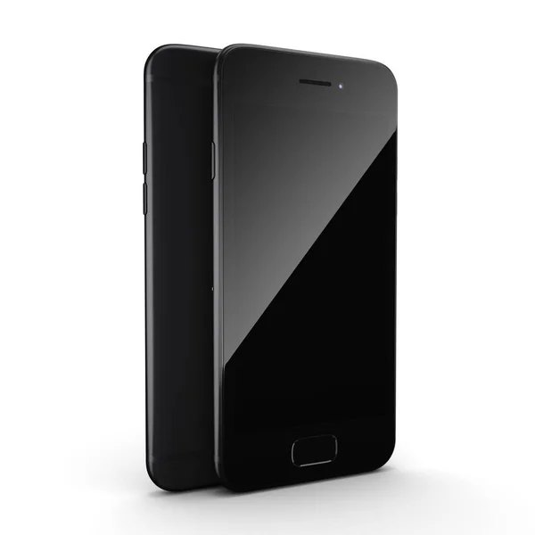 Rendering Black Matt Smart Phone Black Screen Isolated White Background — Stock Photo, Image
