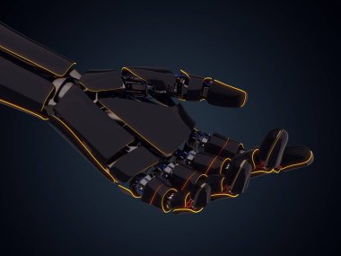 karanlık bir arka plan üzerinde 3D render Robotik el