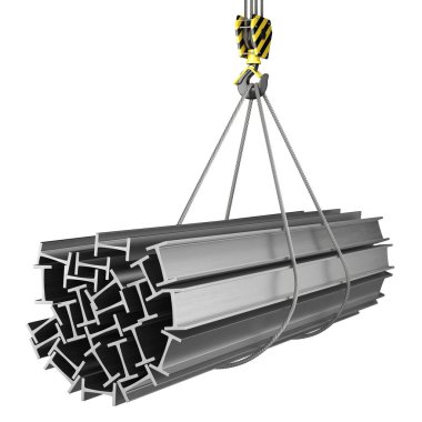 bir vinç kanca 3D render ile bir yük Metal sac ürünleri