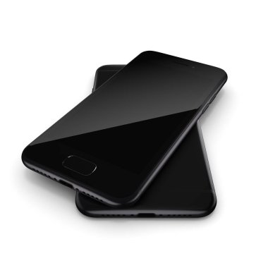 3D işleme siyah mat akıllı telefon ile siyah perde beyaz arka plan üzerinde izole
