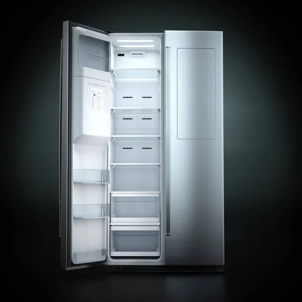 Rendering Big Fridge Dark Background Open Door — Stock Photo, Image