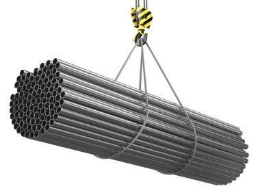 bir vinç kanca 3D render ile bir yük Metal sac ürünleri