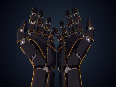 karanlık bir arka plan üzerinde 3D render Robotik el