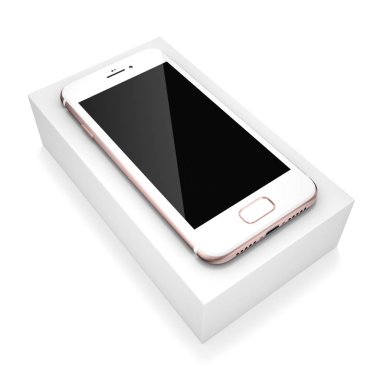 3D render pembe akıllı telefon ile izole beyaz arka plan üzerinde siyah perde