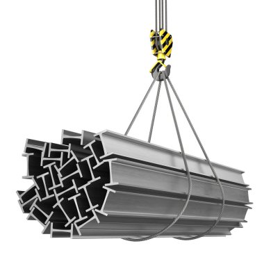 bir vinç kanca 3D render ile bir yük Metal sac ürünleri