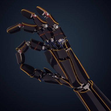 karanlık bir arka plan üzerinde 3D render Robotik el