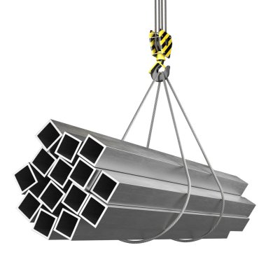 bir vinç kanca 3D render ile bir yük Metal sac ürünleri