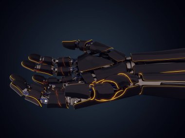 karanlık bir arka plan üzerinde 3D render Robotik el