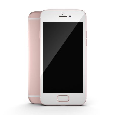 3D render pembe akıllı telefon ile izole beyaz arka plan üzerinde siyah perde
