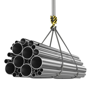 bir vinç kanca 3D render ile bir yük Metal sac ürünleri