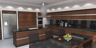 Ahşap kapı aynası ile 3D işleme modern mutfak