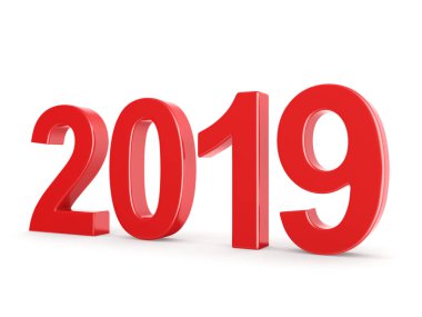 Beyaz arka plan üzerinde izole 3d render 2019 yeni yıl kırmızı basamak