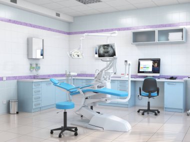 3D işleme modern dişçi ofisinde hafif renklerde