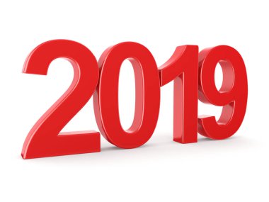 Beyaz arka plan üzerinde izole 3d render 2019 yeni yıl kırmızı basamak