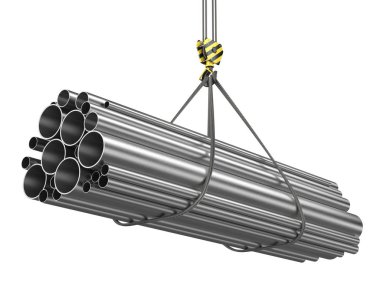 bir vinç kanca 3D render ile bir yük Metal sac ürünleri