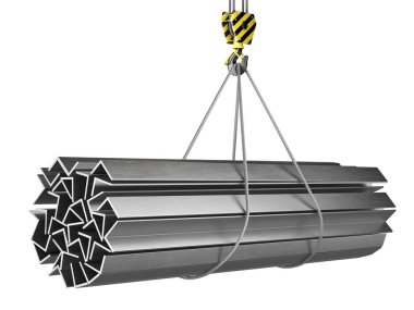 bir vinç kanca 3D render ile bir yük Metal sac ürünleri