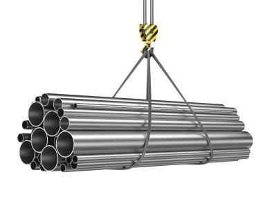 bir vinç kanca 3D render ile bir yük Metal sac ürünleri