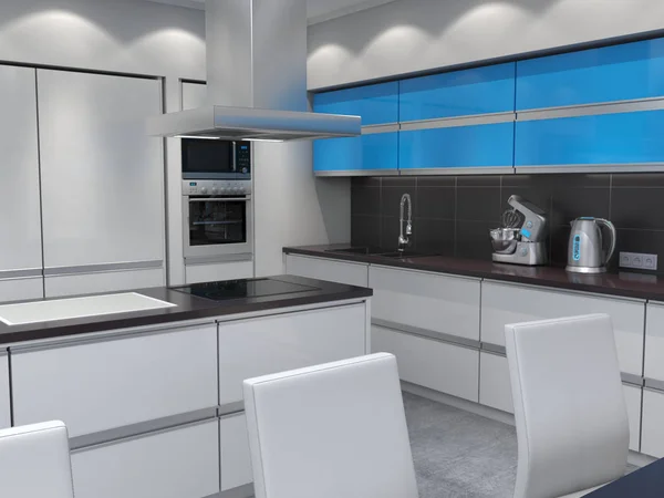 stock image 3D rendering modern kitchen with blue panels