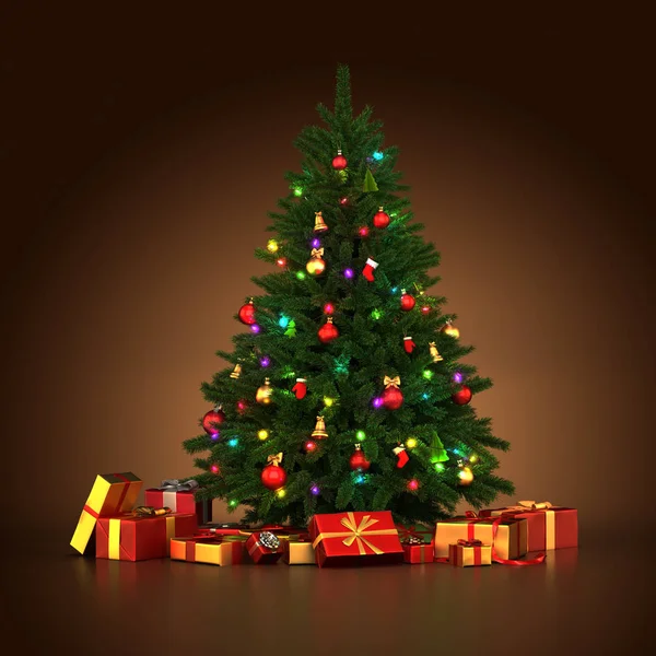 Rendering Decorato Albero Natale Con Giocattoli Regali — Foto Stock