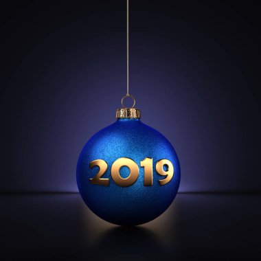 Koyu arka plan üzerinde 3D render mavi Noel topu