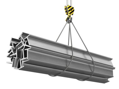bir vinç kanca 3D render ile bir yük Metal sac ürünleri