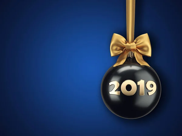 Rendering Bola Natal Fundo Escuro Com Inscrição 2019 — Fotografia de Stock