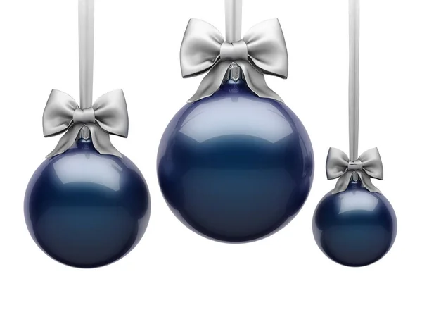 Renderização Bola Natal Azul Escuro Fundo Branco — Fotografia de Stock