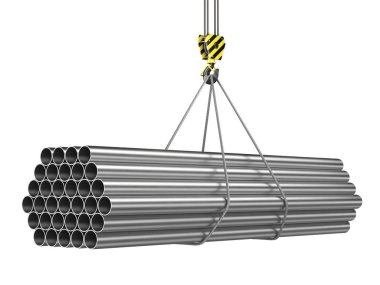 bir vinç kanca 3D render ile bir yük Metal sac ürünleri