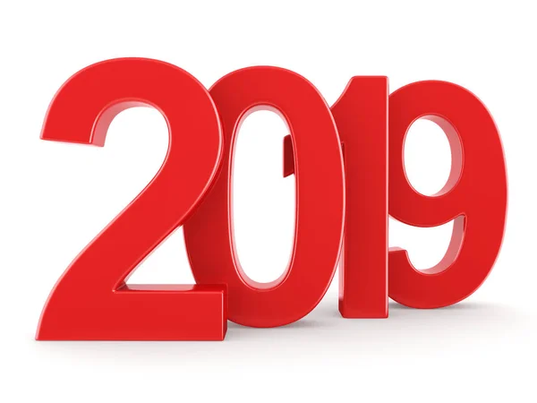 Rendering 2019 Neujahr Rote Ziffern Isoliert Auf Weißem Hintergrund Stockbild