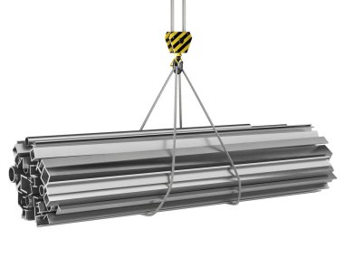 bir vinç kanca 3D render ile bir yük Metal sac ürünleri