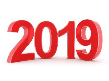 Beyaz arka plan üzerinde izole 3d render 2019 yeni yıl kırmızı basamak