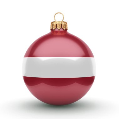 3D render Noel top Letonya bayrağı ile dekore edilmiştir.