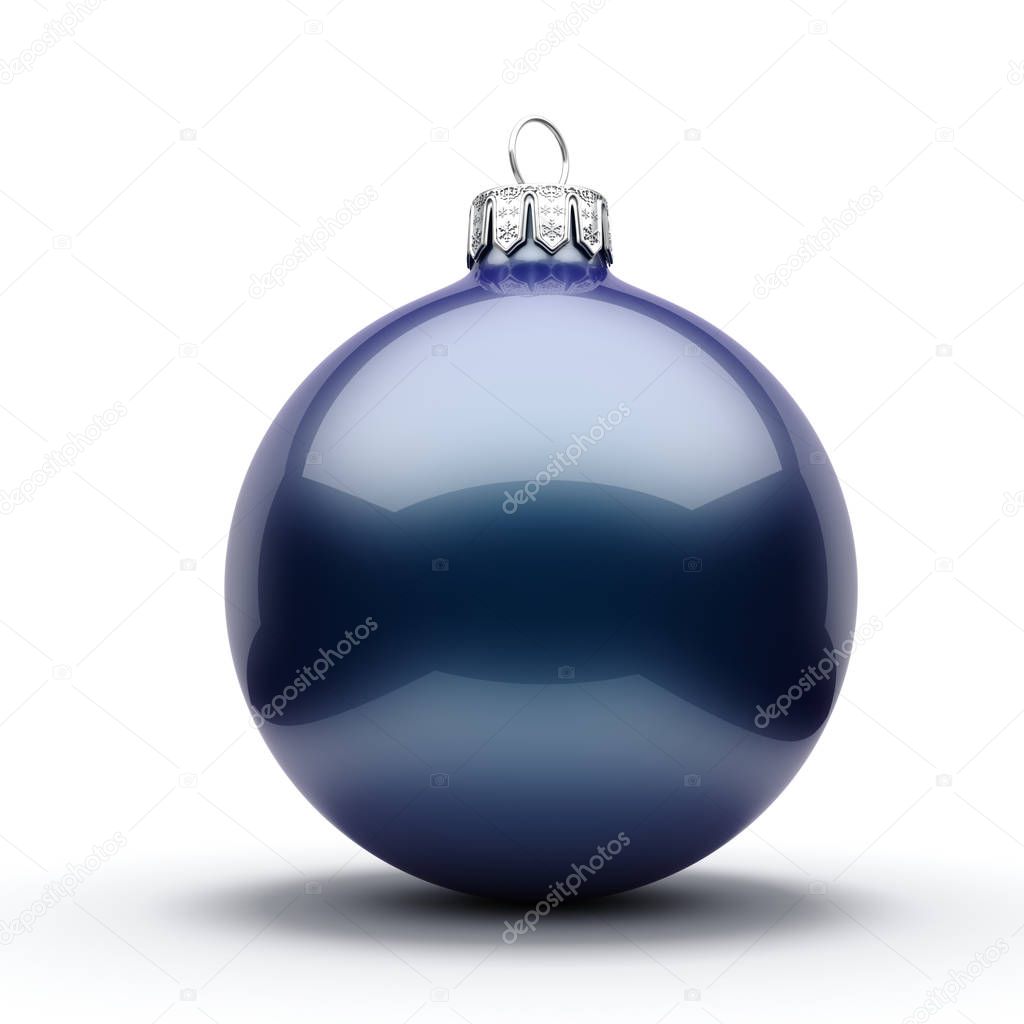 3D Rendering Dark Blue Christmas Ball on White Background