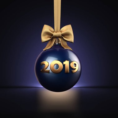 Koyu arka plan üzerinde 3D render koyu mavi Noel topu