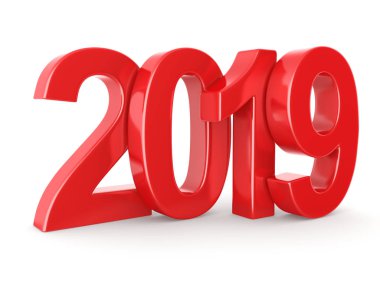 Beyaz arka plan üzerinde izole 3d render 2019 yeni yıl kırmızı basamak