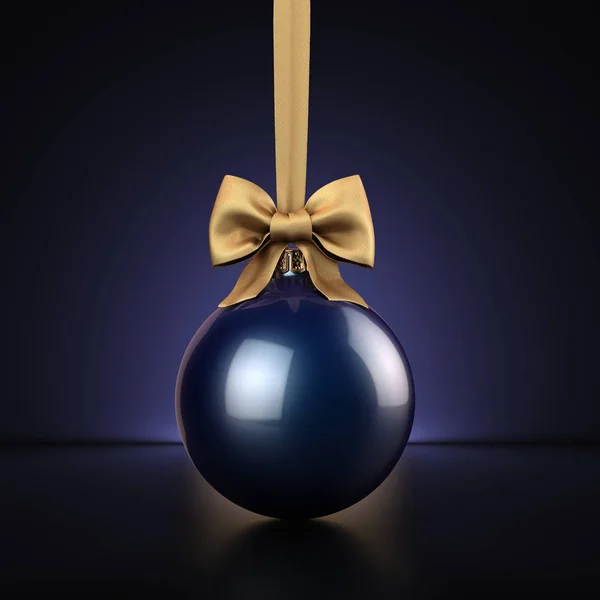 Rendering Blu Scuro Palla Natale Sfondo Scuro — Foto Stock