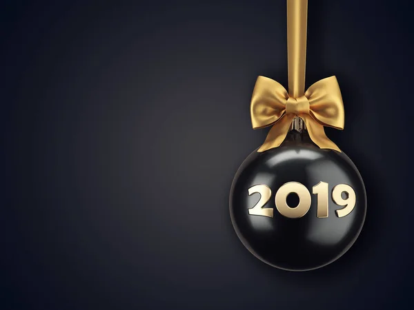 Rendering Bola Natal Fundo Escuro Com Inscrição 2019 — Fotografia de Stock