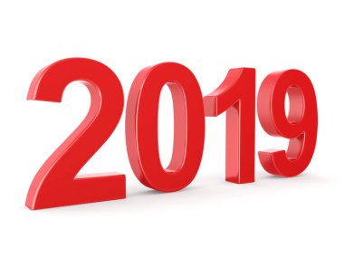 Beyaz arka plan üzerinde izole 3d render 2019 yeni yıl kırmızı basamak