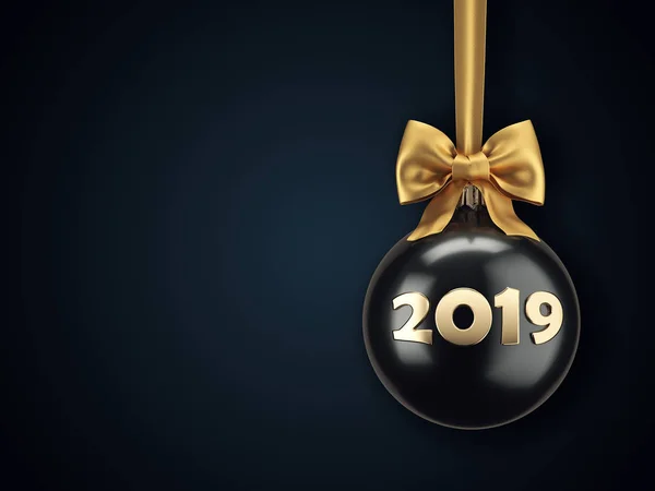 Rendering Bola Natal Fundo Escuro Com Inscrição 2019 — Fotografia de Stock