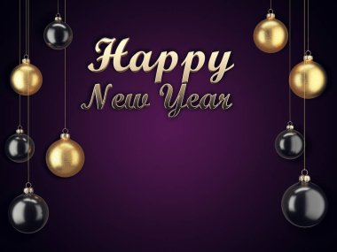 3D render Noel kartı ile Noel topları ve mutlu yeni yıl