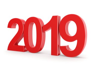 Beyaz arka plan üzerinde izole 3d render 2019 yeni yıl kırmızı basamak