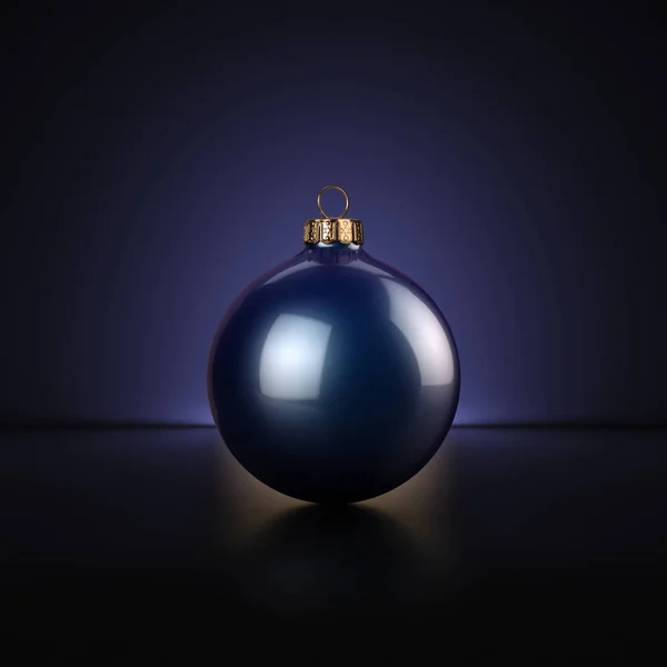 Representación Dark Blue Christmas Ball Sobre Fondo Oscuro — Foto de Stock
