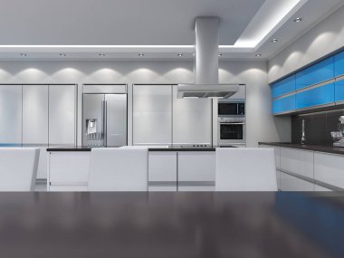 mavi kapı aynası ile 3D işleme modern mutfak