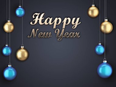 3D render Noel kartı ile Noel topları ve mutlu yeni yıl