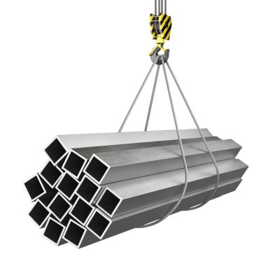 bir vinç kanca 3D render ile bir yük Metal sac ürünleri
