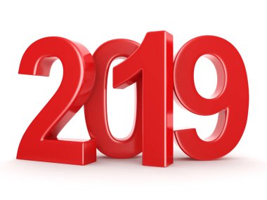 Beyaz arka plan üzerinde izole 3d render 2019 yeni yıl kırmızı basamak
