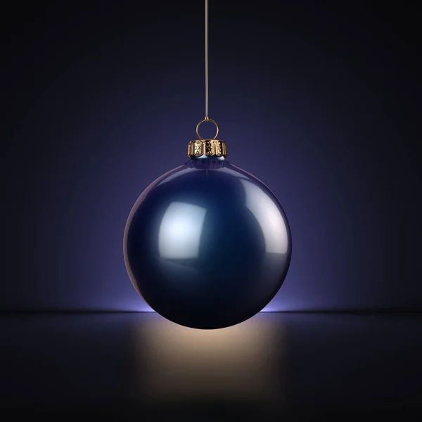 Koyu Arka Plan Üzerinde Render Koyu Mavi Noel Topu — Stok fotoğraf