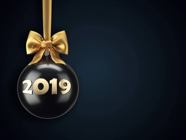 Rendering Bola Natal Fundo Escuro Com Inscrição 2019 — Fotografia de Stock