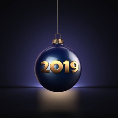 Koyu arka plan üzerinde 3D render koyu mavi Noel topu